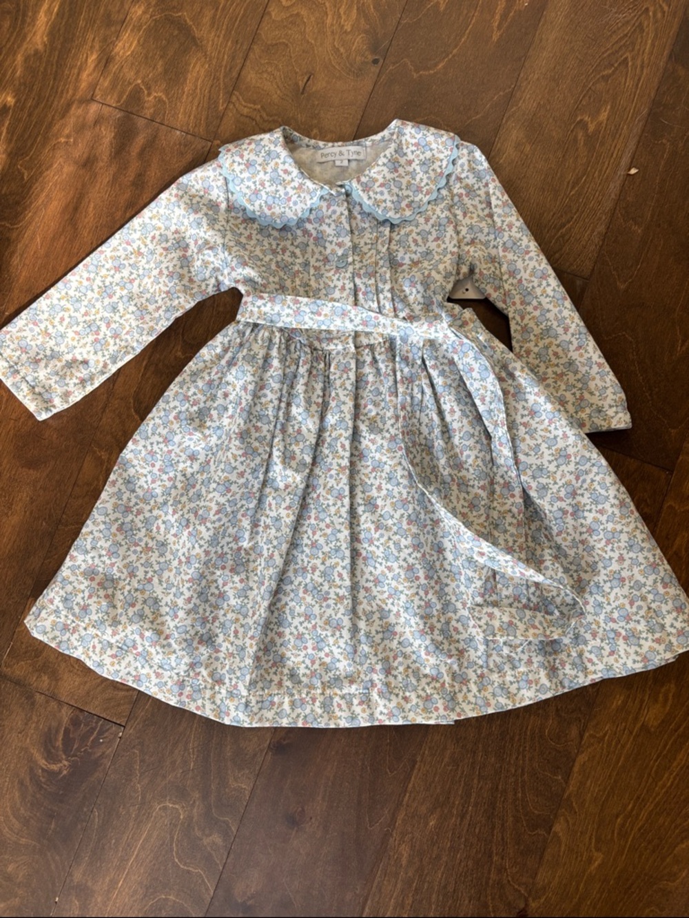 Percy & Tyne NWT Blue Floral Peter Pan Collar Dress with Tie Waist - Kids